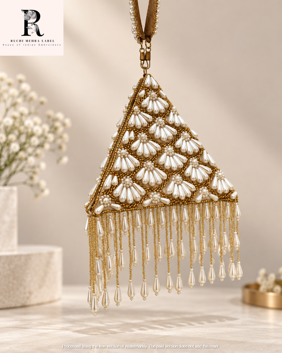 Rajwada Triangle Potli Classic Pearl White